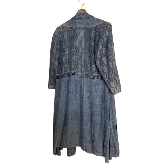 Simply Couture Lightweight Knit and Lace Long Cardigan in Blue Size XL - Picture 2 of 10